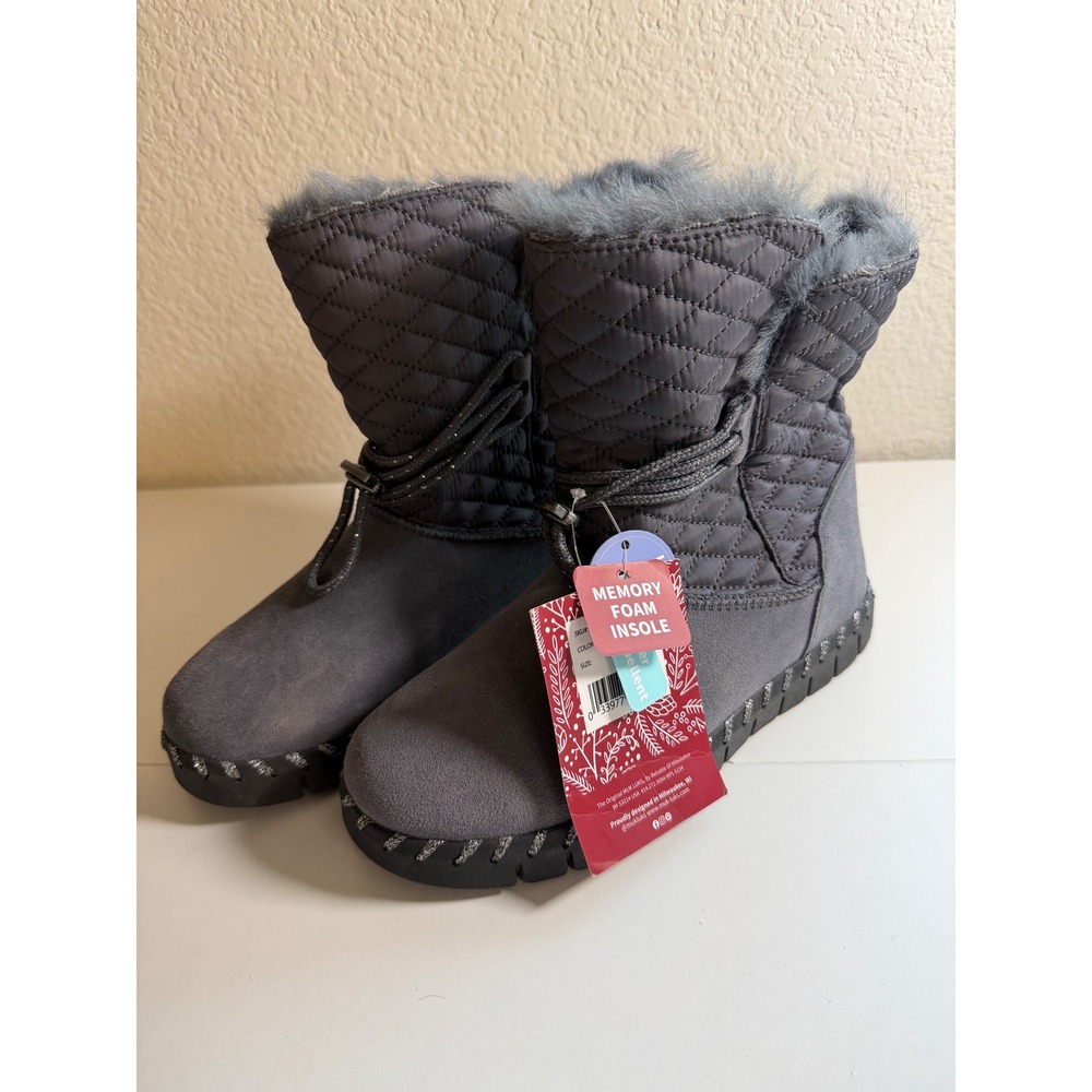 Muk Luks Women's Gray Quilted Water Repellent Memory Foam Insole Boots Size